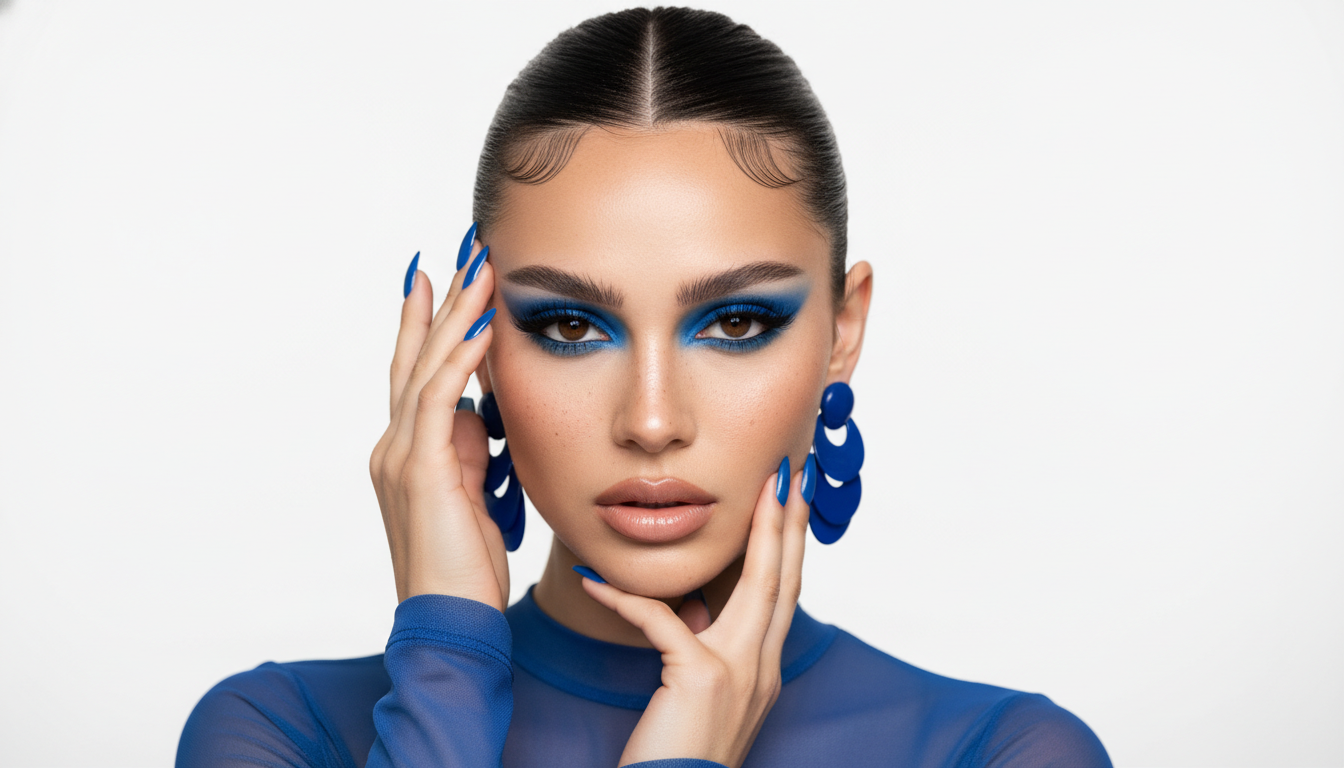 Промпт для фото в стиле 📸 Минимализм и синева: портрет в стиле high fashion