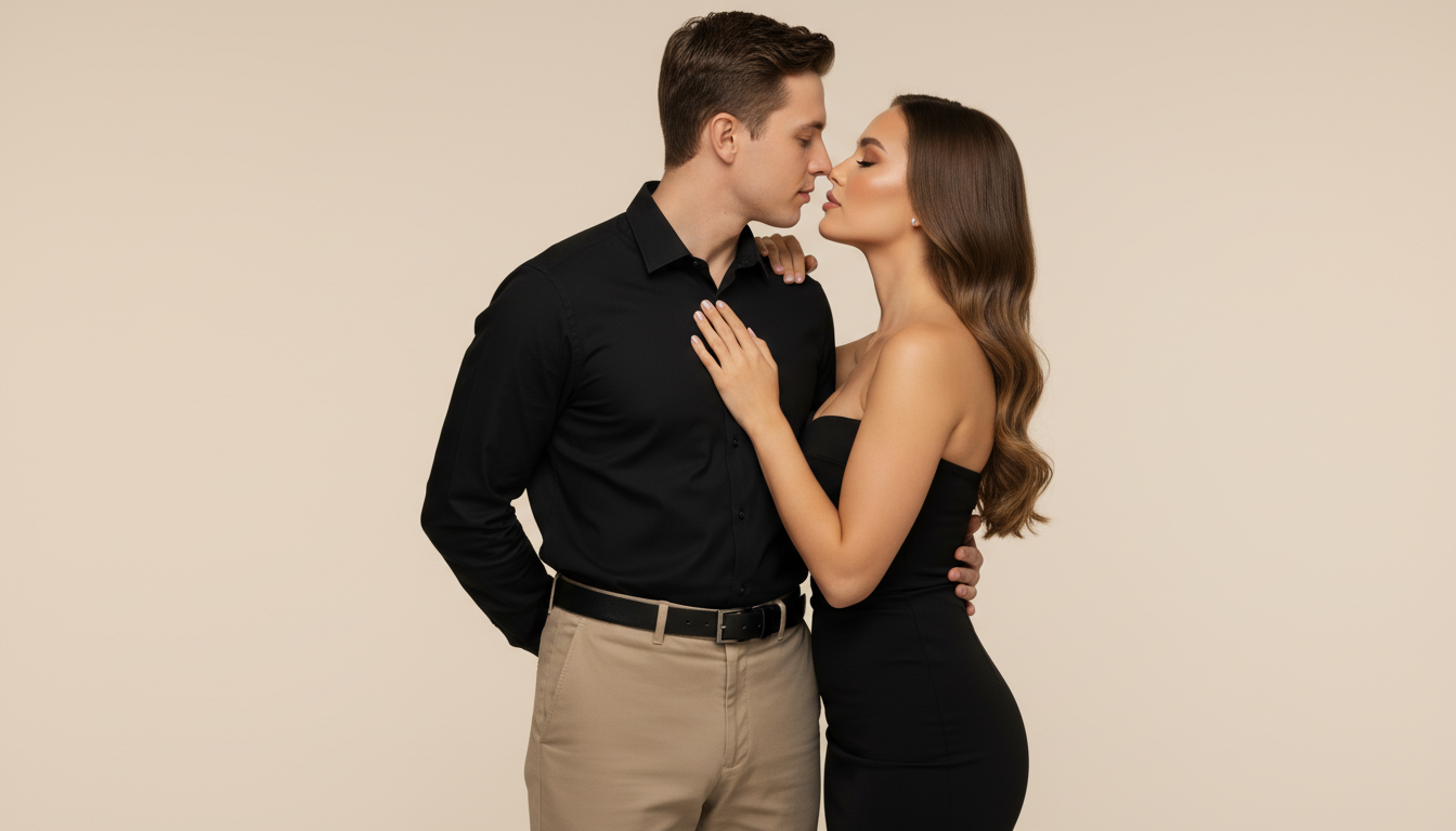 Промпт для фото в стиле 💫 Мгновение до поцелуя: элегантная love-story в студии