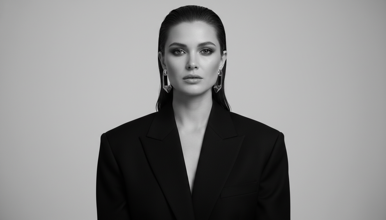 Промпт для фото в стиле 📸 Монохромная элегантность: глянцевый портрет в стиле Vogue