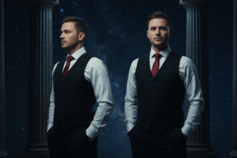 Промпт для фото в стиле 🌌 Загадочные близнецы на фоне звездного неба