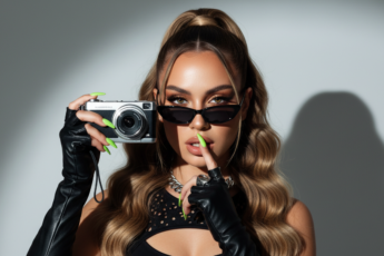 Промпт для фото в стиле 📸 Блогерша с неоновым акцентом: стильный фэшн-портрет