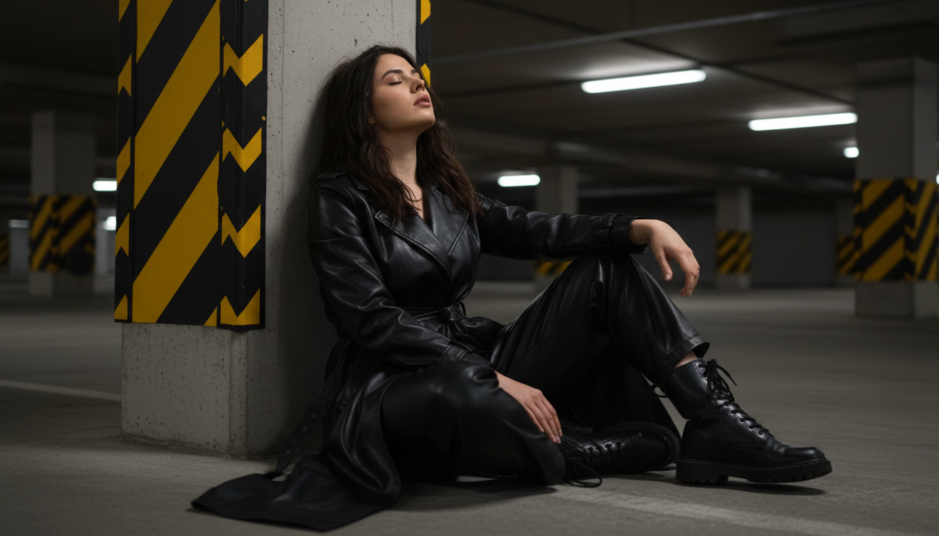 Промпт для фото в стиле 🌃 Ночная нота одиночества в бетонных джунглях