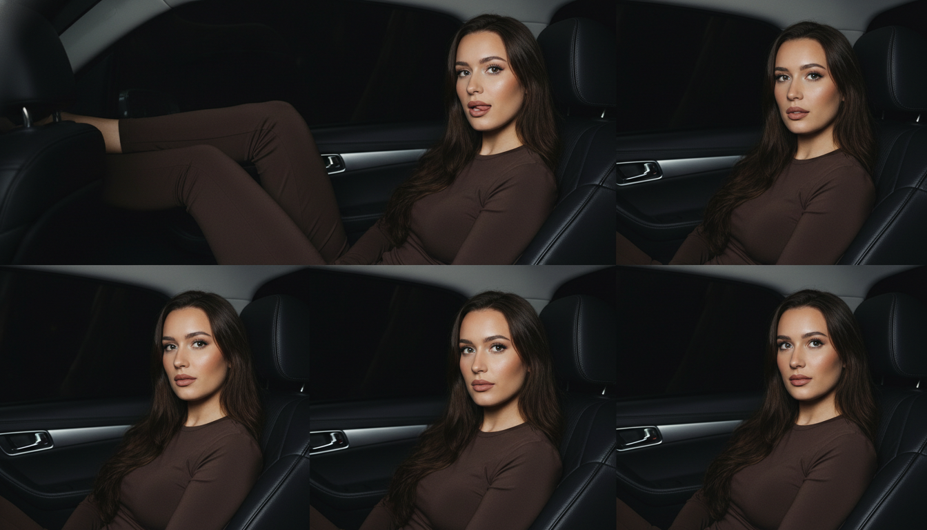 Промпт для фото в стиле 🌙 Ночные откровения: три момента в салоне авто