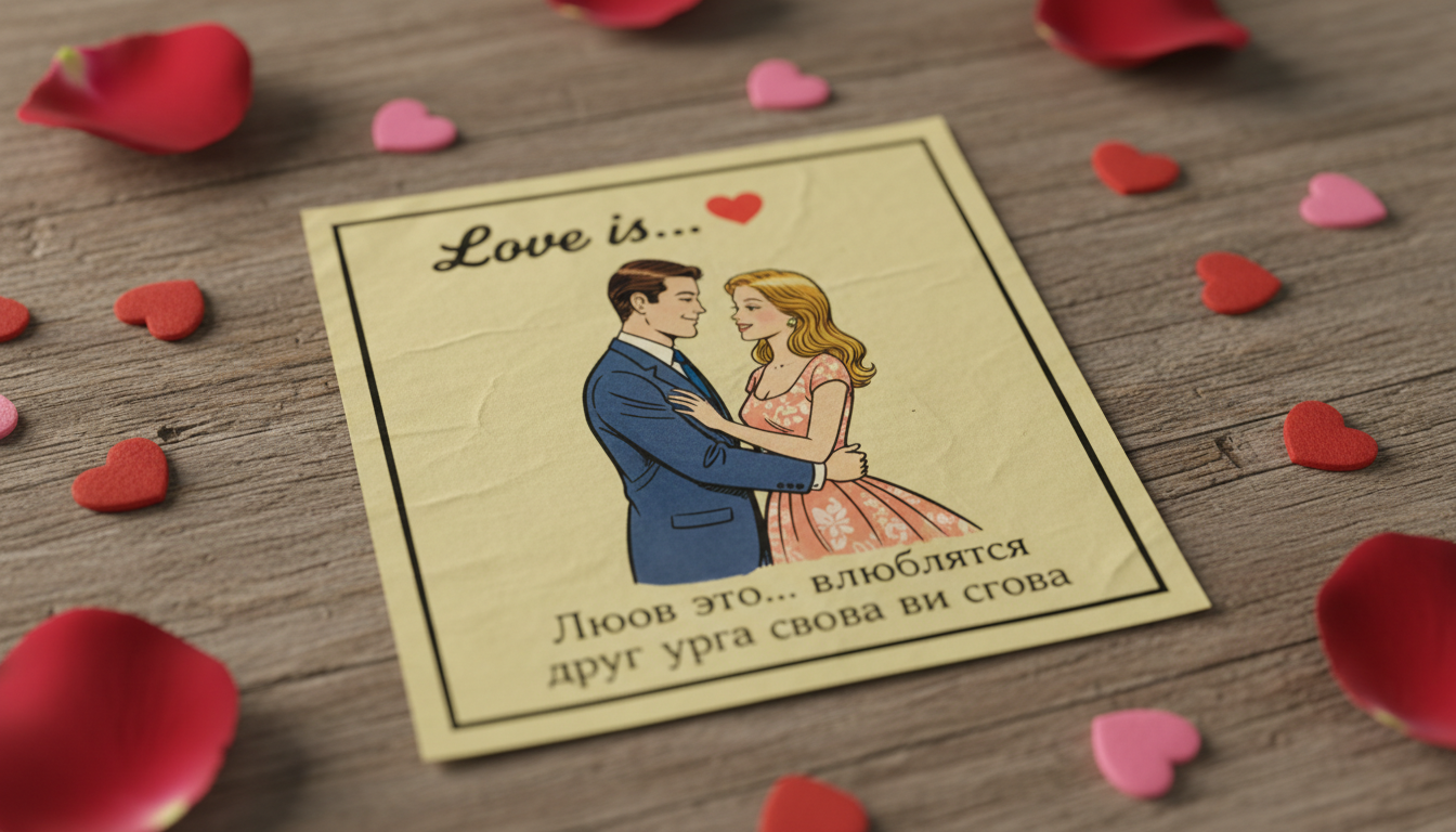 Промпт для фото в стиле 💝 Ностальгия по вкладышам Love is... из 90-х