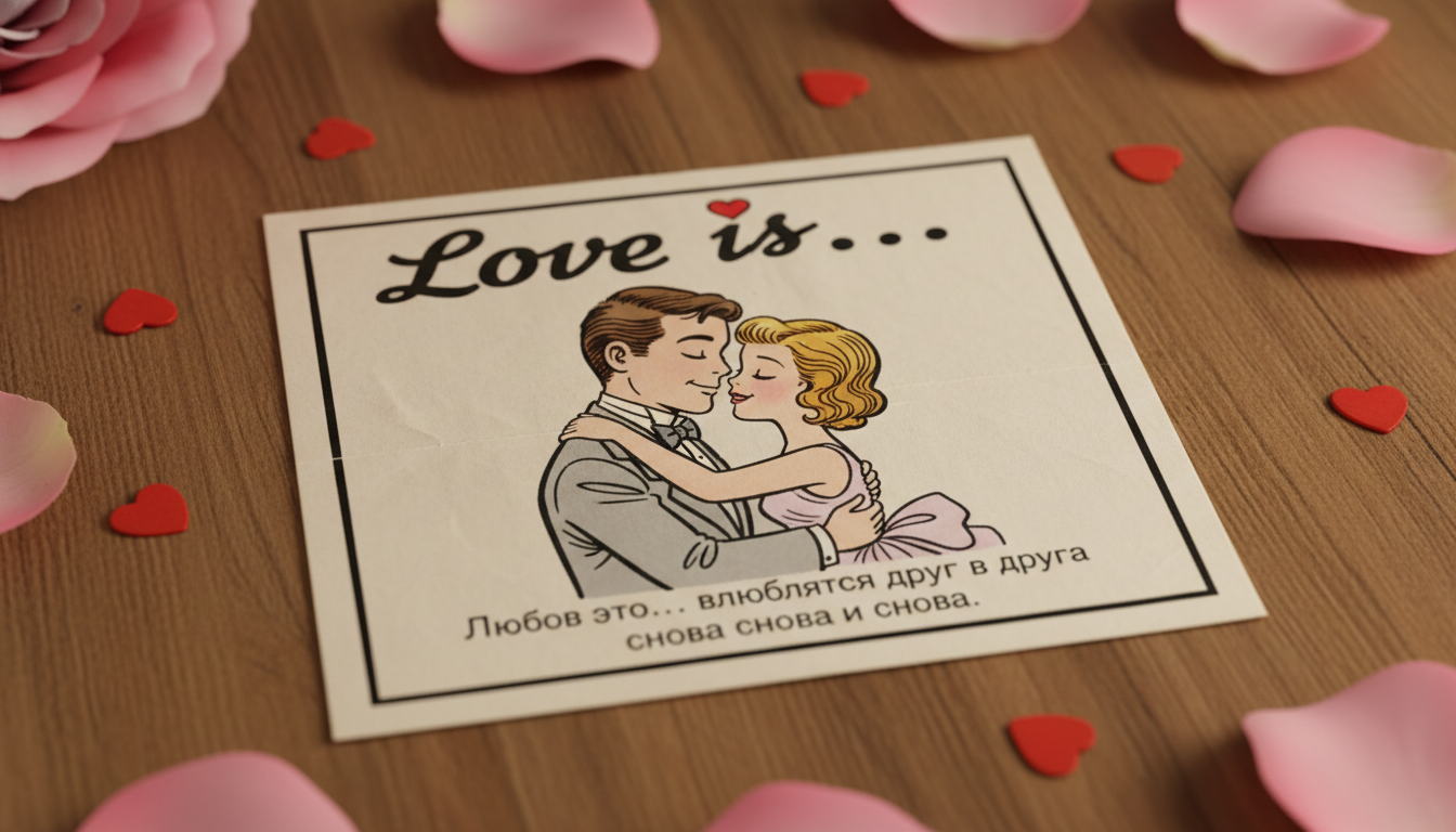 Промпт для фото в стиле 💝 Ностальгия по вкладышам Love is... из 90-х