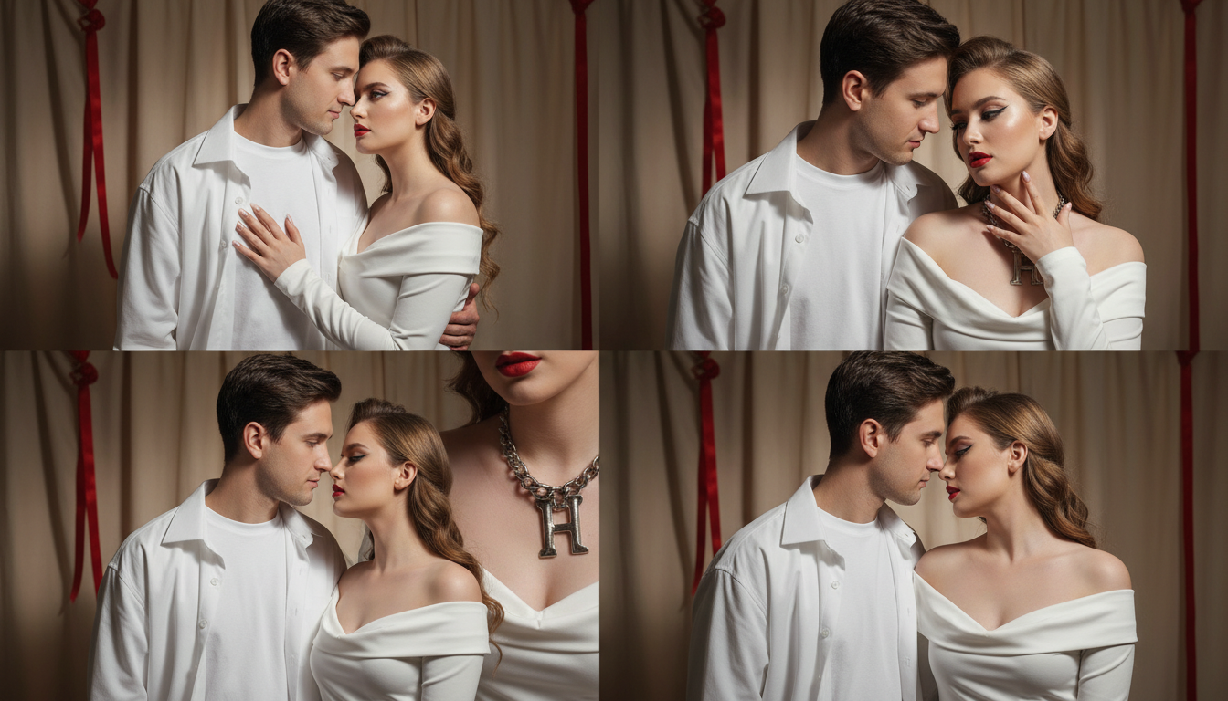 Промпт для фото в стиле 📸 Страсть в трех актах: история любви в фотостудии
