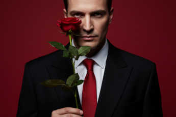 Промпт для фото в стиле 🌹 Страстный портрет с алой розой в высоком стиле