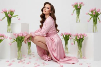 Промпт для фото в стиле 🌷 Розовая нежность в минималистичной студии