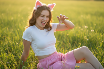 Промпт для фото в стиле 🦊 Игривая фотосессия лисички-геймерши на летней полянке