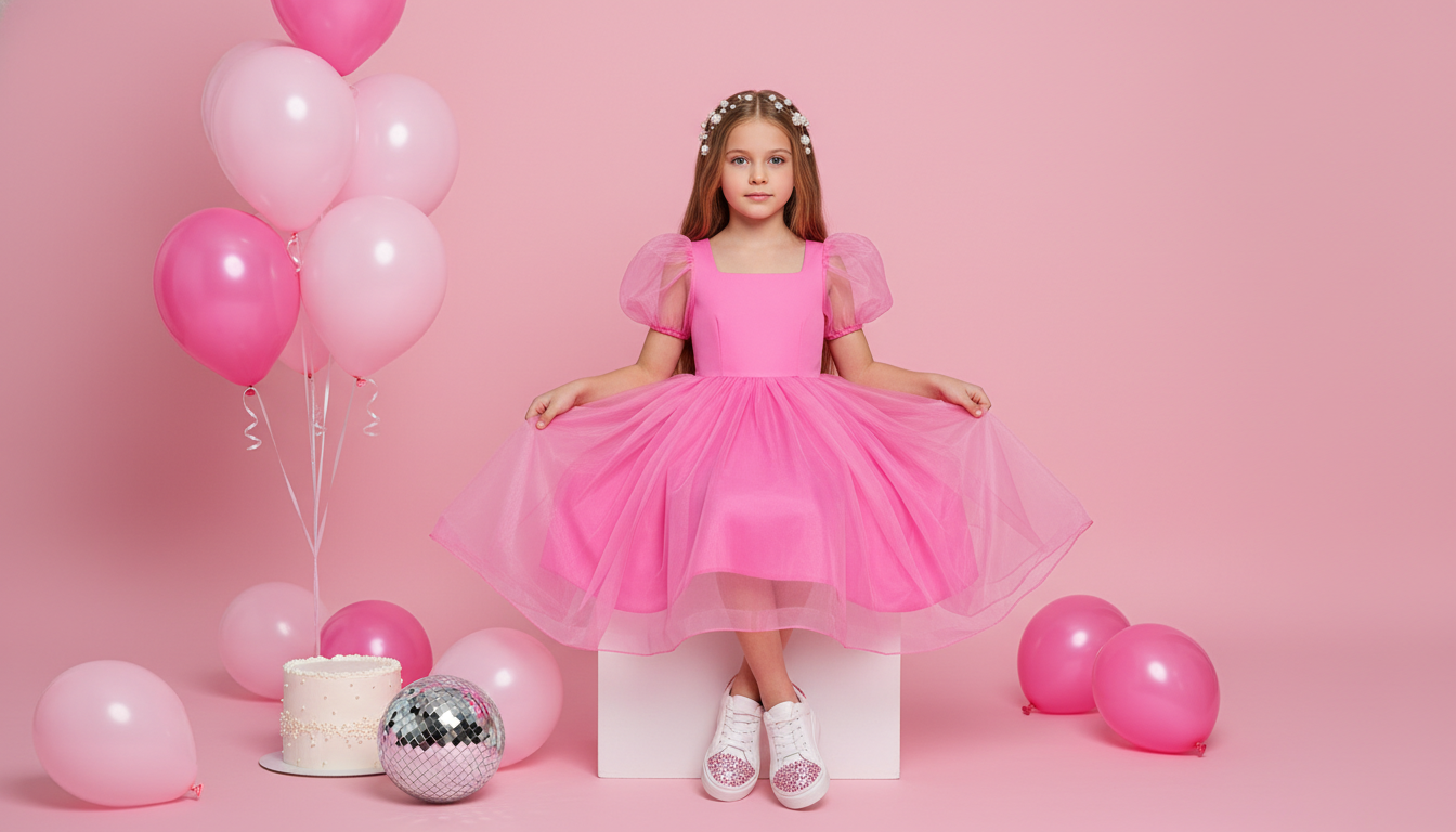 Промпт для фото в стиле 👗 Принцесса в кроссовках: воздушная фотосессия в розовых тонах