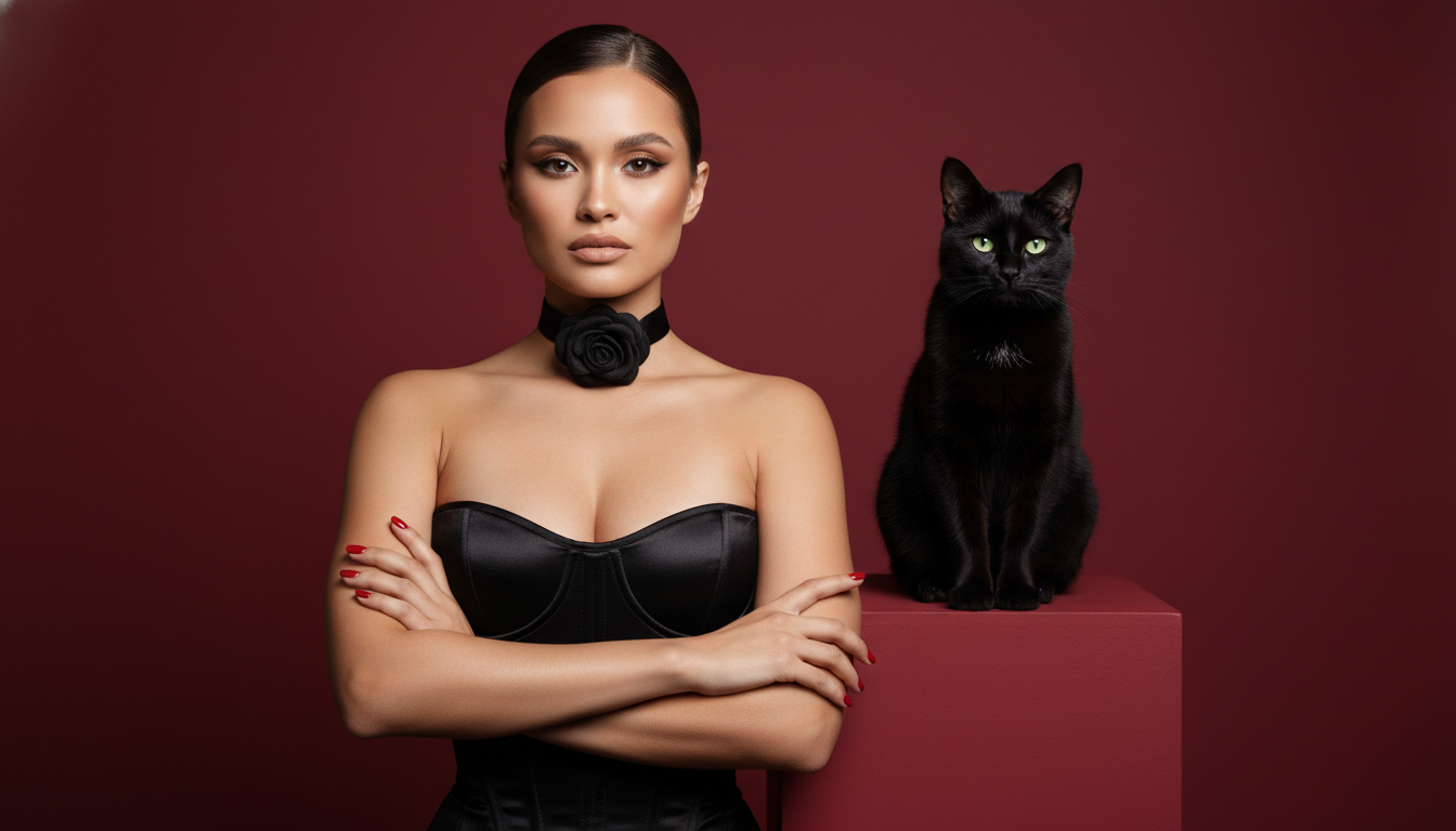 Промпт для фото в стиле 🖤 Дама в черном корсете: элегантная фэшн-история