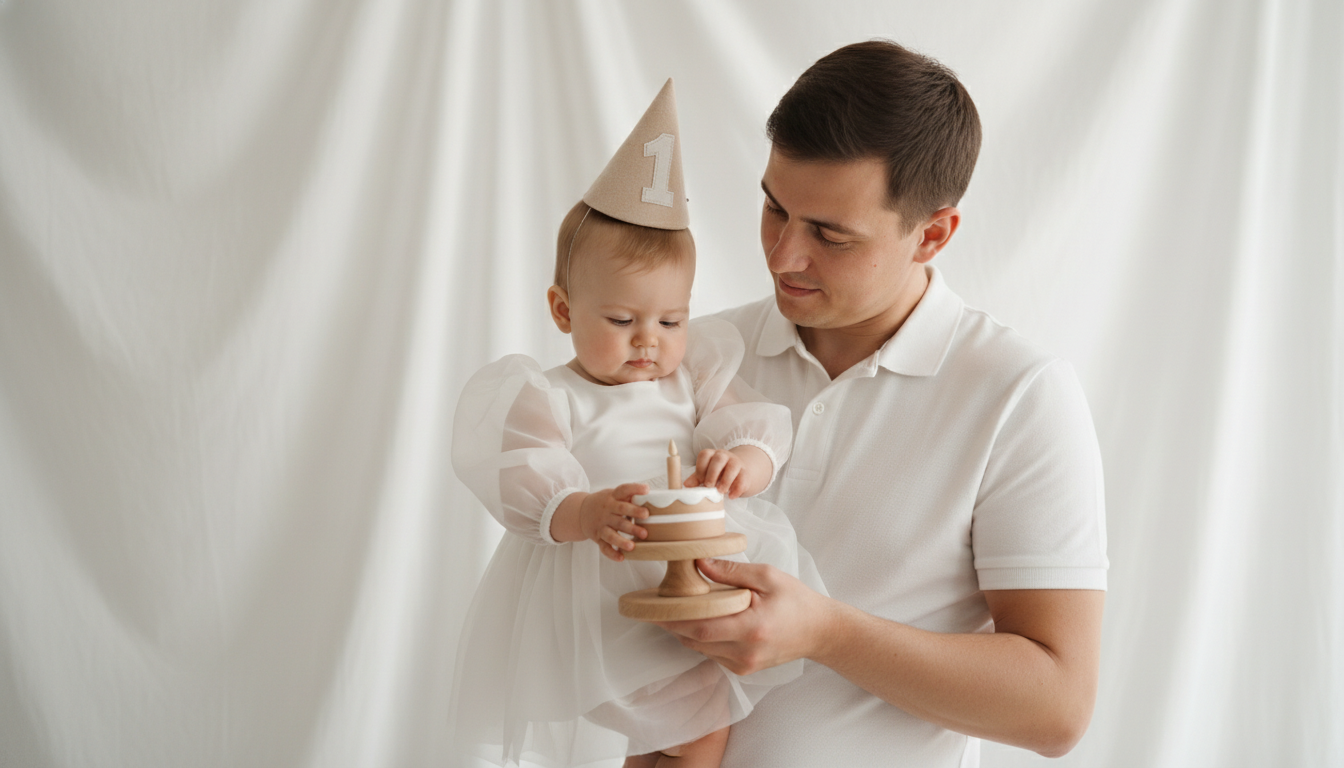 Промпт для фото в стиле 🎂 Нежные моменты первого дня рождения