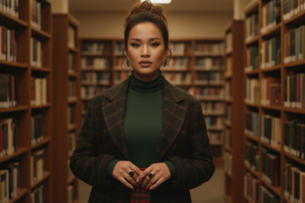 Промпт для фото в стиле 📚 Хранительница книжных тайн в винтажном свете