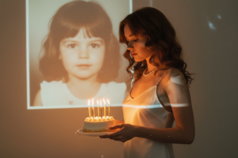 Промпт для фото в стиле 🎂 Диалог с детством: волшебные мгновения дня рождения