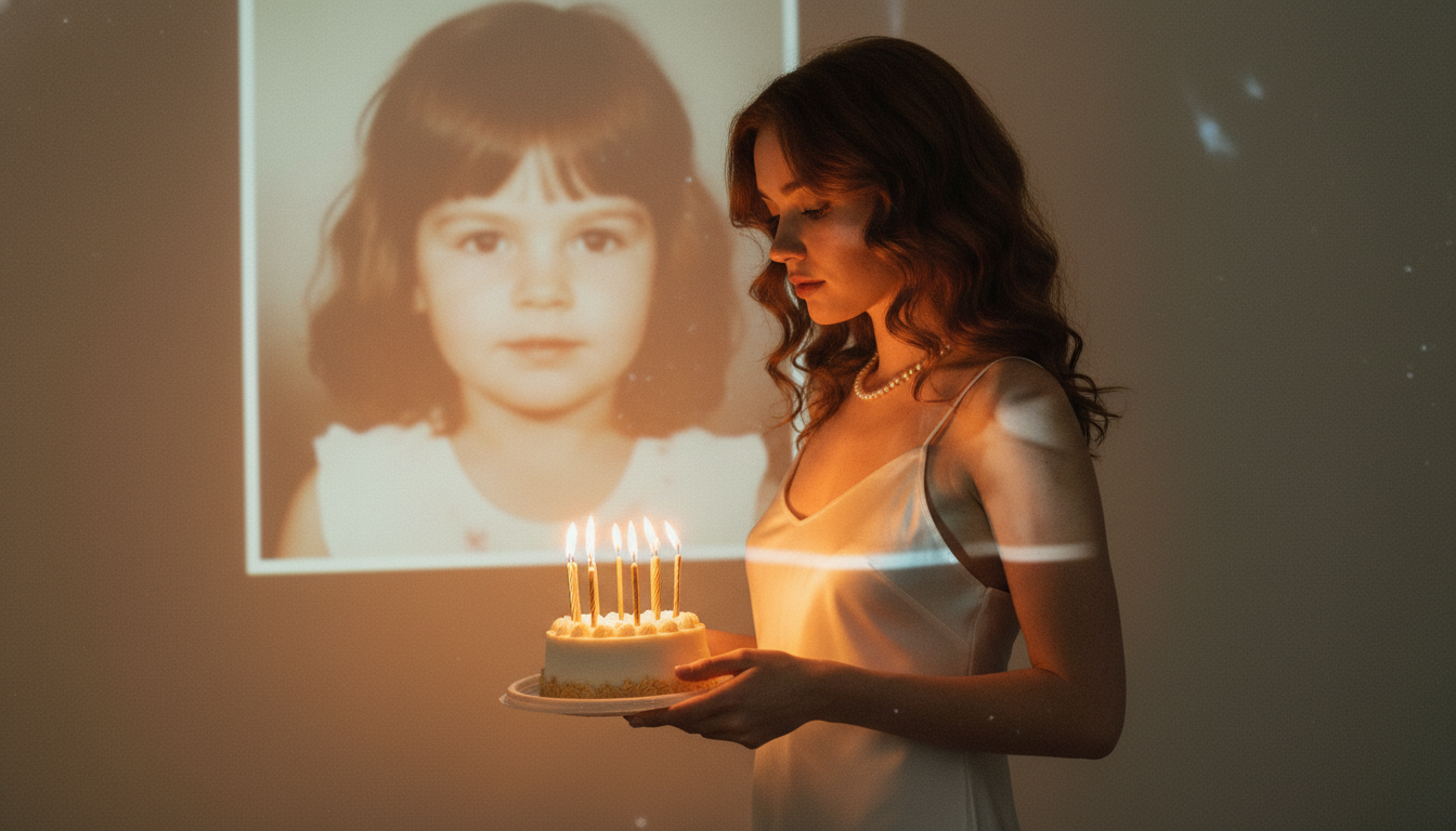 Промпт для фото в стиле 🎂 Диалог с детством: волшебные мгновения дня рождения