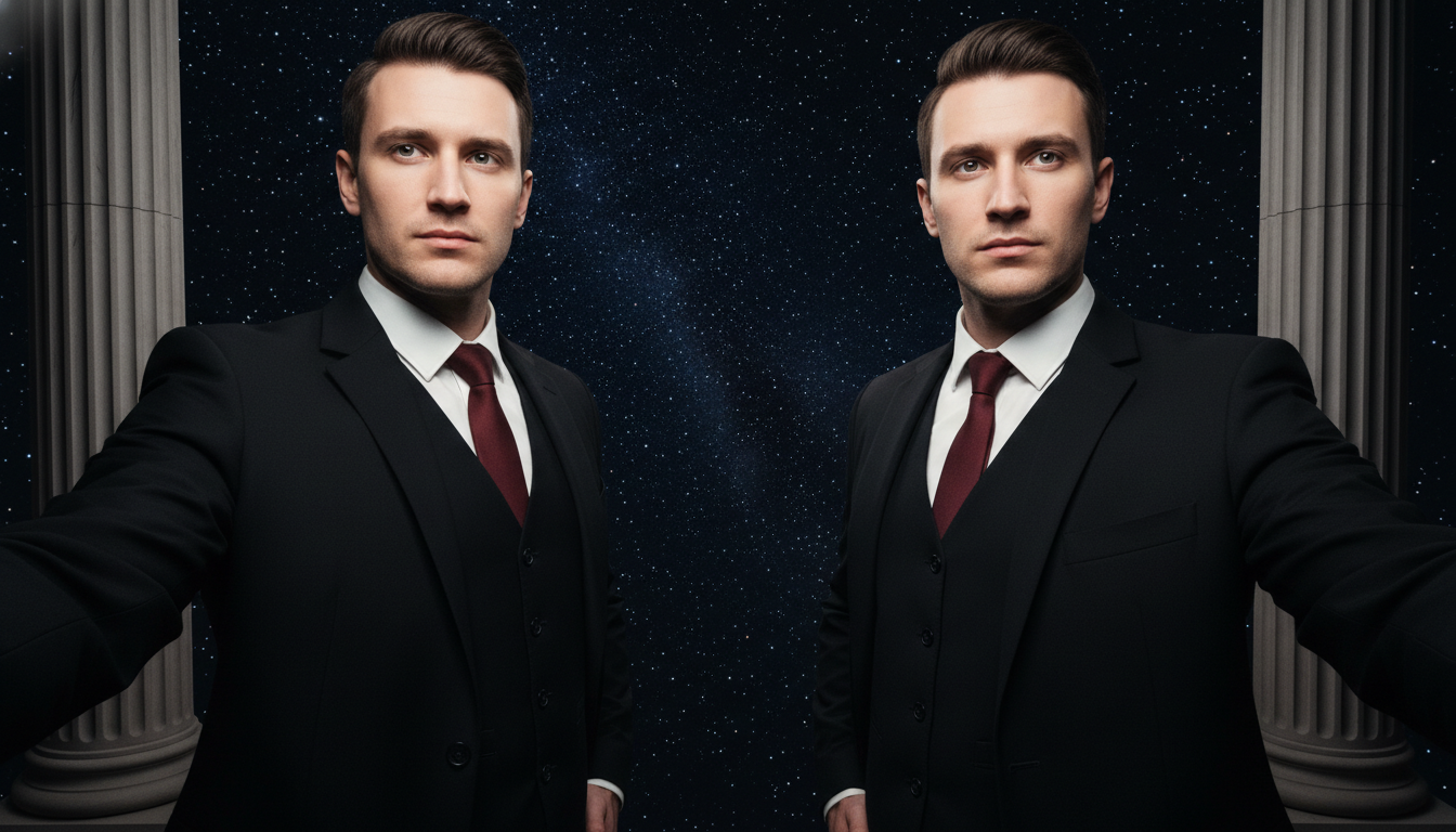 Промпт для фото в стиле 👥 Зеркальные двойники в таинственном ночном антураже