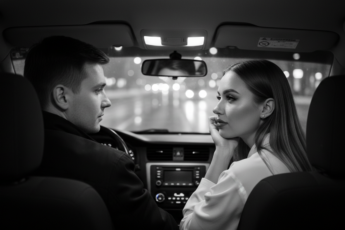 Промпт для фото в стиле 🌃 Ночное рандеву: любовь в оттенках черно-белого