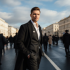 Промпт для фото в стиле 🎭 Один среди потока: стильный портрет в динамике города