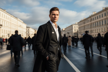 Промпт для фото в стиле 🎭 Один среди потока: стильный портрет в динамике города