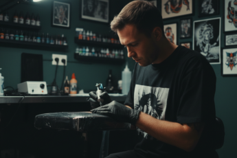 Промпт для фото в стиле 🎨 В тени тату-мастера: момент творчества