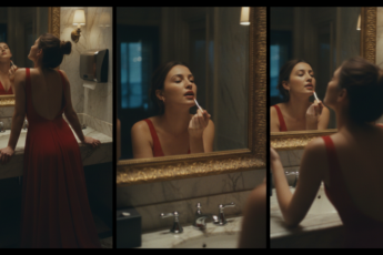 Промпт для фото в стиле 🎭 Красное платье: моменты интимности в зеркалах