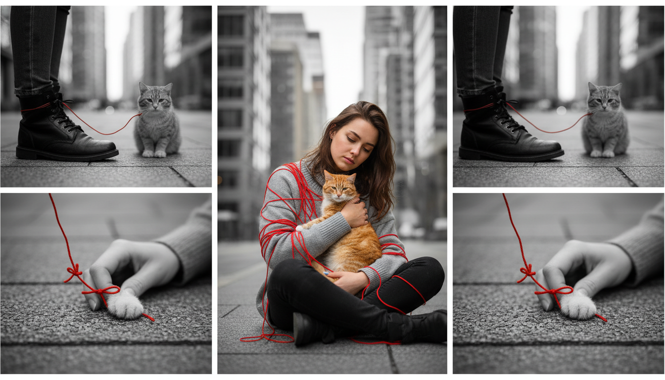 Промпт для фото в стиле 🧶 Красная нить судьбы: история одной встречи