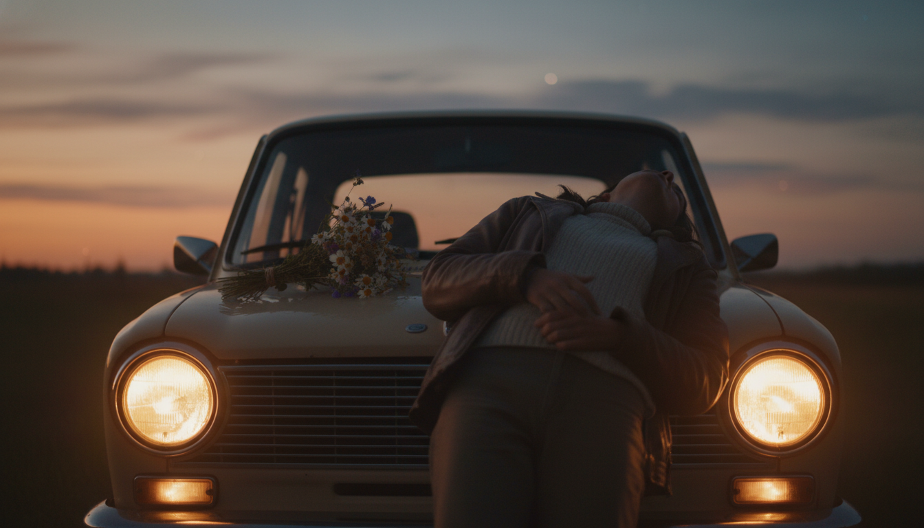Промпт для фото в стиле 🌅 Ретро-вечер с любимым автомобилем