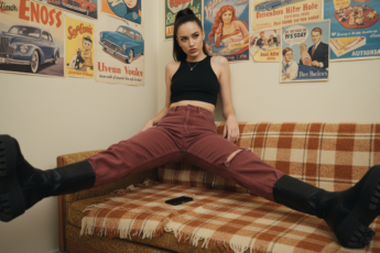 Промпт для фото в стиле 🎭 Ретро-интерьер и дерзкая незнакомка