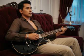 Промпт для фото в стиле 🎸 Романтический вечер гитариста в бархатных тонах