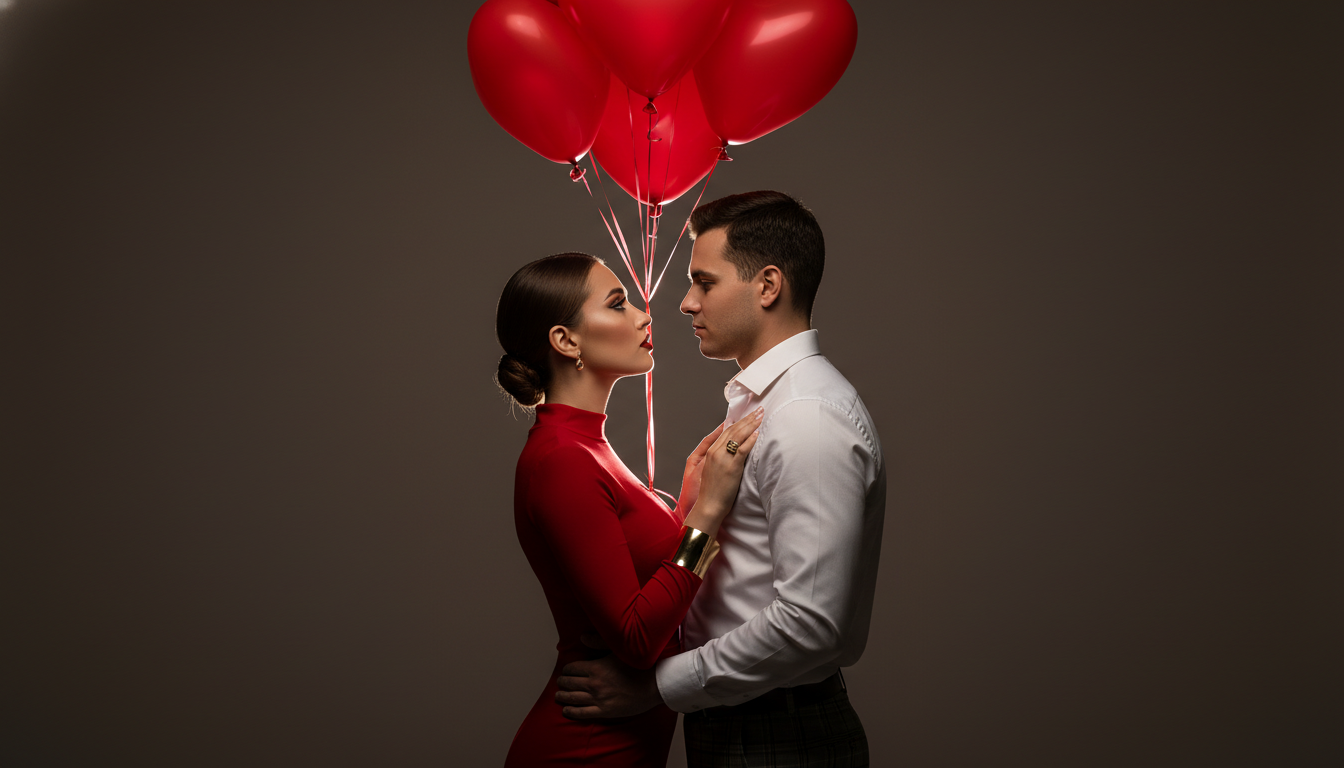 Промпт для фото в стиле 💝 Романтичная фотосессия: страсть в красном и сердцах