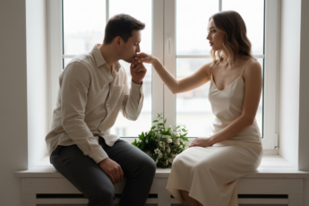 Промпт для фото в стиле 🤍 Романтичный момент у городского окна