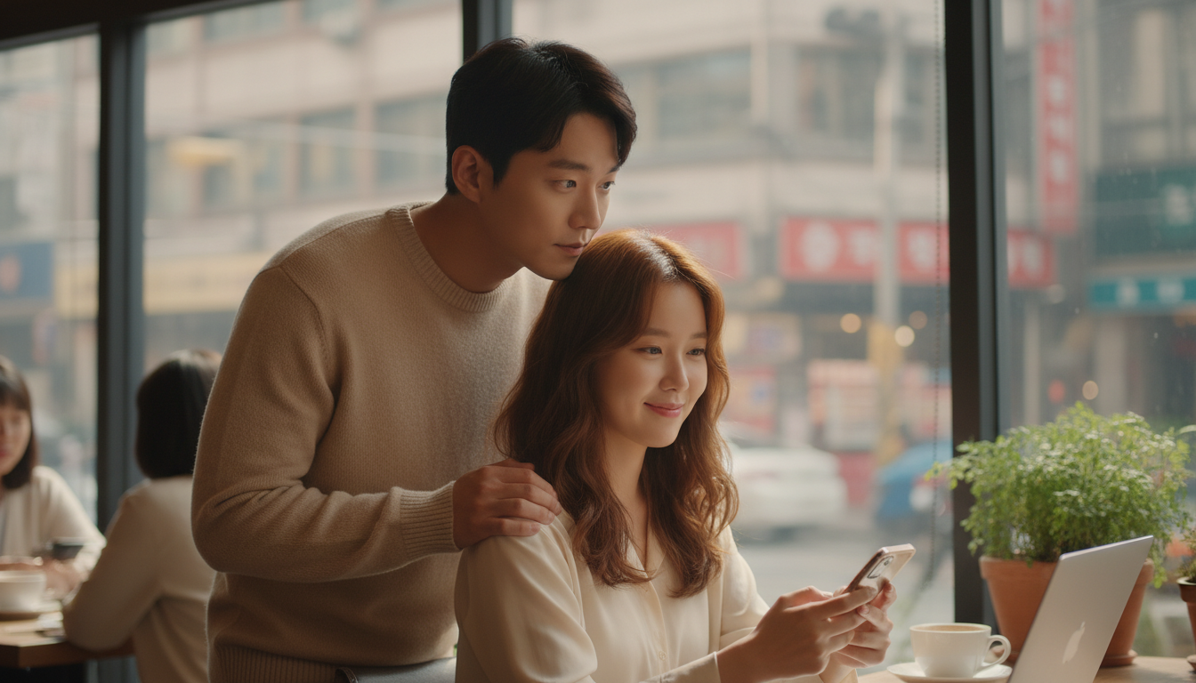 Промпт для фото в стиле 🌸 Романтичная встреча с корейской звездой