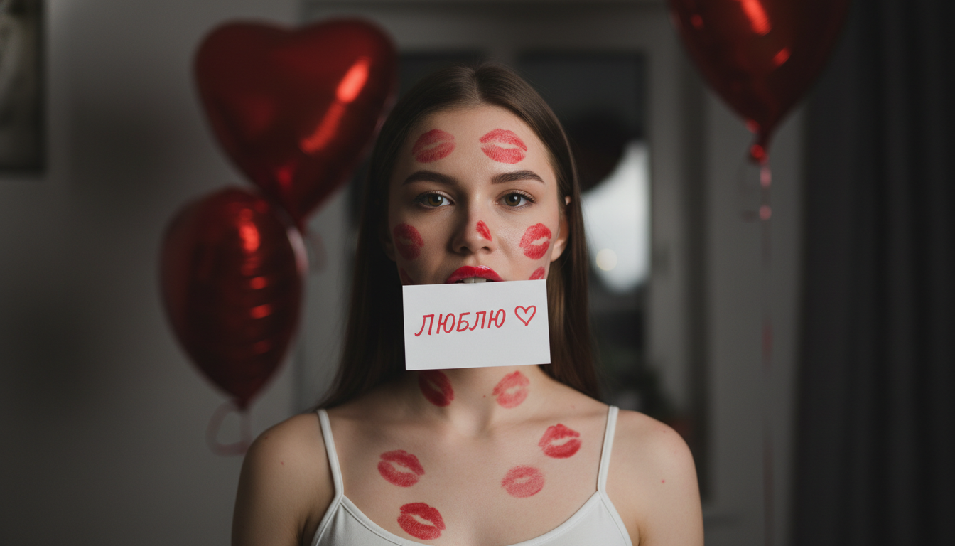 Промпт для фото в стиле 💋 Романтическое послание с привкусом помады