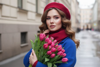 Промпт для фото в стиле 🌷 Романтичный весенний портрет девушки с тюльпанами
