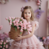 Промпт для фото в стиле 🌸 Маленькая фея с корзиной весенних тюльпанов