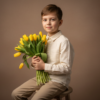 Промпт для фото в стиле 📸 Весенний портрет мальчика с желтыми тюльпанами