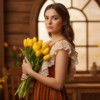 Промпт для фото в стиле 🌷 Весенний портрет: девушка с букетом солнечных тюльпанов