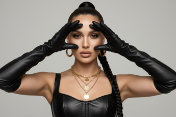Промпт для фото в стиле 📸 Стильный портрет в кожаных перчатках: мода встречает драму