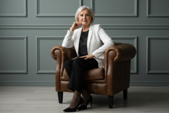 Промпт для фото в стиле 👔 Стильный деловой портрет в кожаном кресле