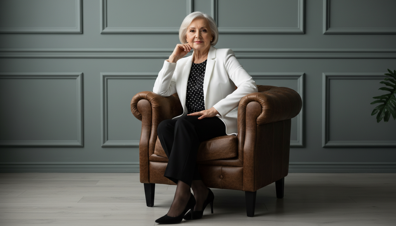Промпт для фото в стиле 👔 Стильный деловой портрет в кожаном кресле