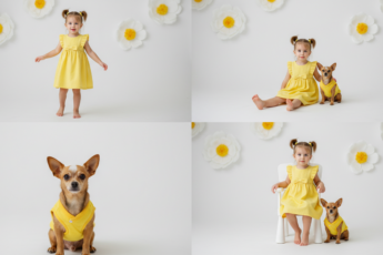 Промпт для фото в стиле 🌼 Солнечная фотосессия маленькой принцессы с четвероногим другом