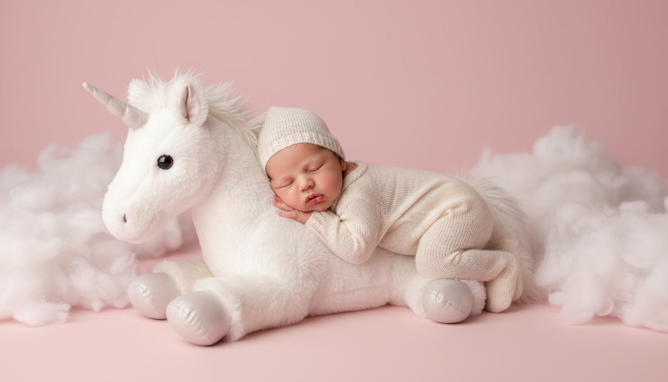 Промпт для фото в стиле 👶 Сладкие сны на облаке с единорогом