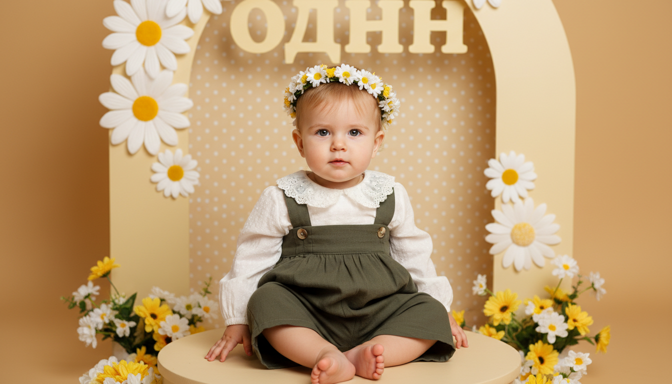 Промпт для фото в стиле 🌼 Нежная фотосессия малыша на первый день рождения