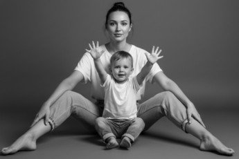 Промпт для фото в стиле 📸 Нежный черно-белый портрет мамы с малышом