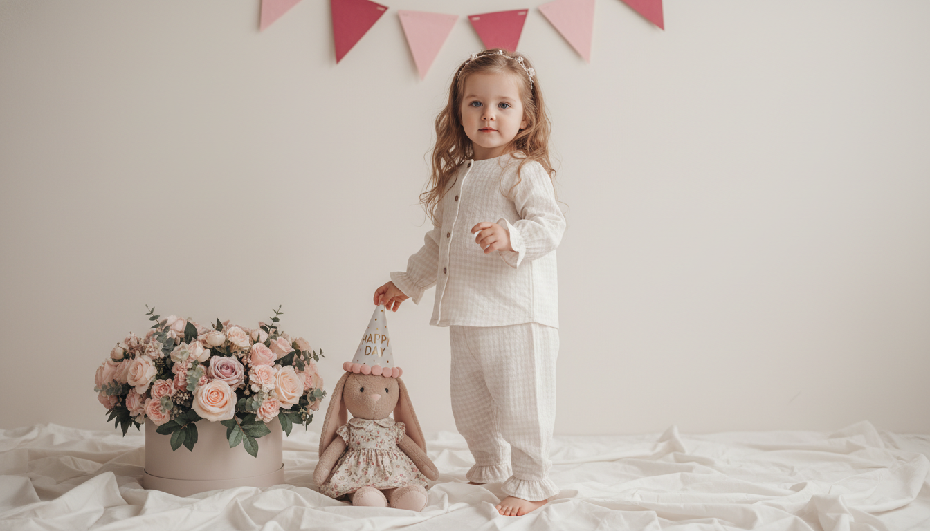 Промпт для фото в стиле 🎈 Нежный детский портрет с любимым зайкой