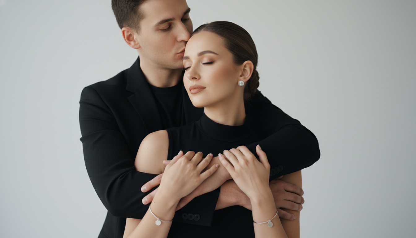 Промпт для фото в стиле 📸 Нежные объятия в черно-белой гамме