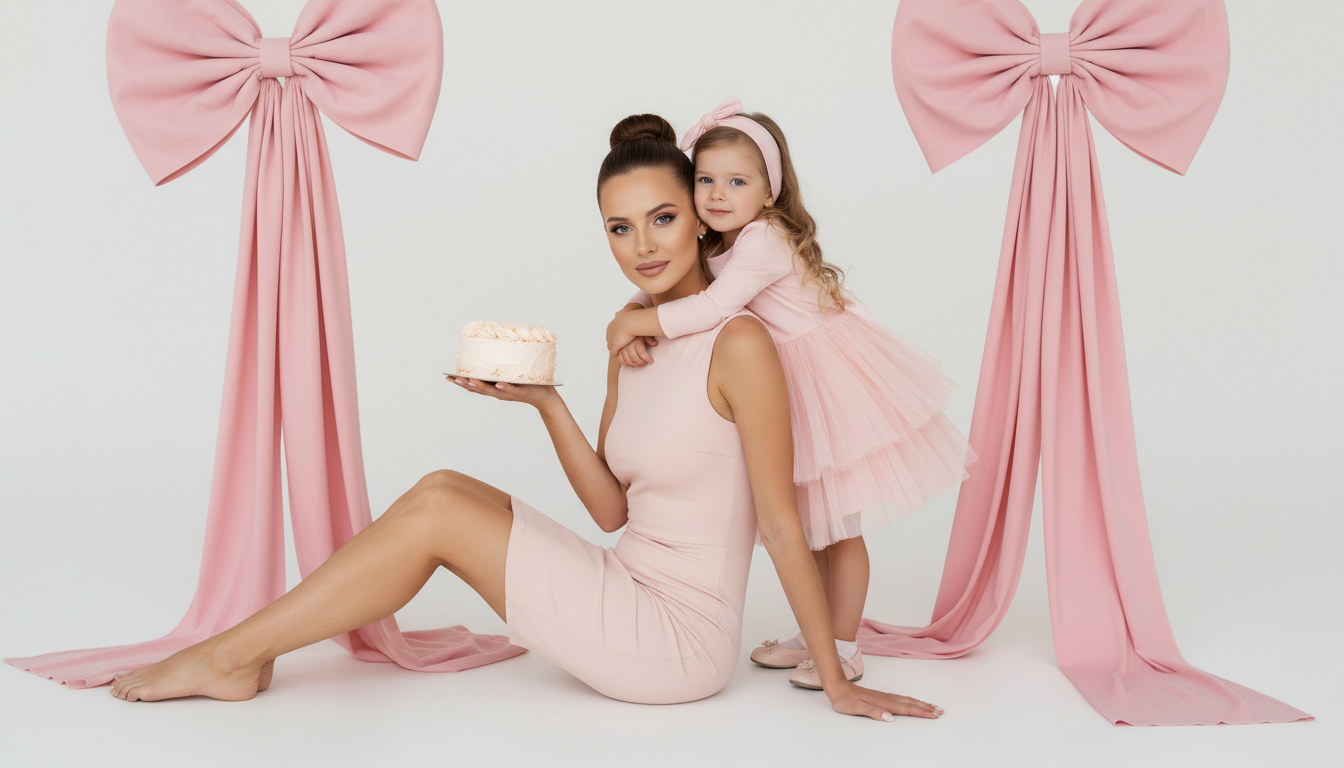 Промпт для фото в стиле 👨👧 Нежный момент: мама и дочка в розовых тонах