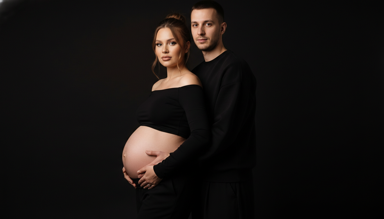 Промпт для фото в стиле 🤰 Нежная студийная съемка в ожидании чуда