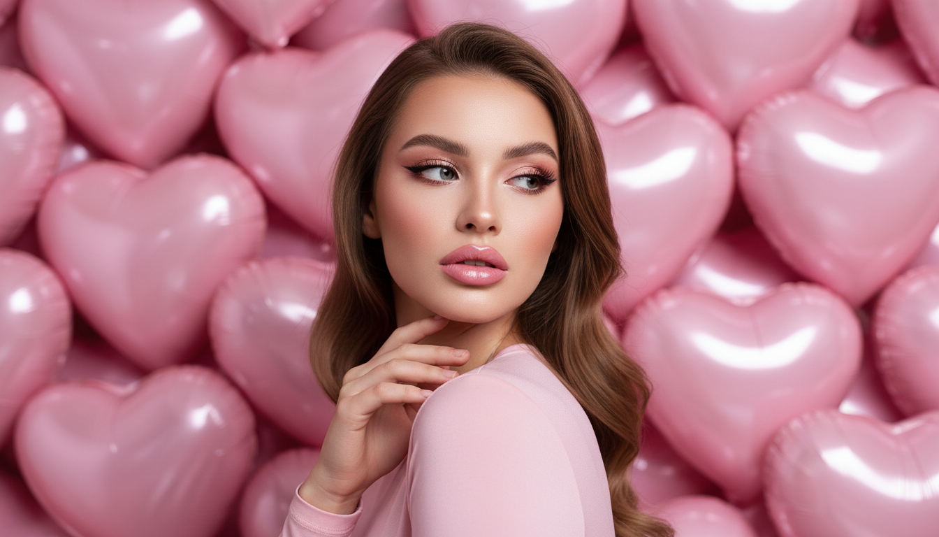 Промпт для фото в стиле 💖 Нежный портрет в море розовых сердец