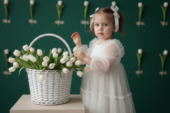 Промпт для фото в стиле 🌷 Нежный портрет с белыми тюльпанами и весенним настроением
